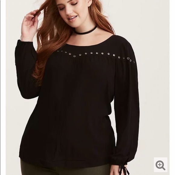 torrid Tops - Torrid Black Crepe Grommet Tie Neck Blouse
